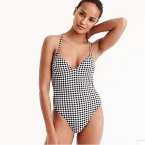 J. Crew Black & White Gingham Lace Up Swimsuit